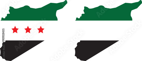 Syria vector map outline. Syria map vector set with editable country outline black silhouette and national flag featuring red white black. Syria vector map outline, Syria map