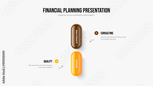 Modern Development 2 Element Diagram Frame Layout. Sales Growth Slide Design Vector Illustration. Product Profile Two Step Infographic Slideshow Template.