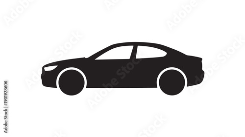 Black Car Silhouette in Modern Minimalist Style with High Contrast Lighting on White Background for Automotive Advertising