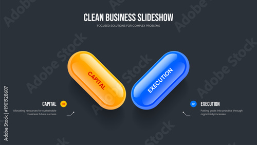 Advertising Review Two Step Diagram Presentation Design. Business Proposal Frame Layout Vector Illustration. Sales Performance 2 Element Infographic Slide Template.