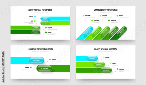 Corporate Review Four Five Two Three Element Diagram Frame Design Vector Illustration Bundle. Consulting Planning 4 5 2 3 Step Infographic Slide Template Set.