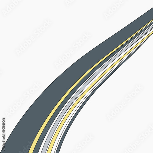 A gray road with yellow and white lines