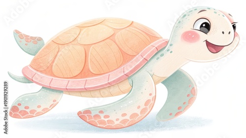 Cute cartoon green sea turtle illustration 