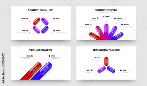 Professional Report 4 5 2 3 Element Infographic Frame Template Set. Financial Solution Four Five Two Three Step Diagram Slideshow Layout Vector Illustration Bundle.