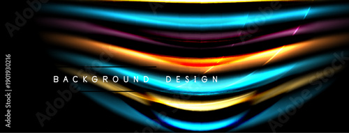 Abstract vibrant lines create dynamic background. Colors blend, forming modern design element. Dark space emphasizes luminosity.