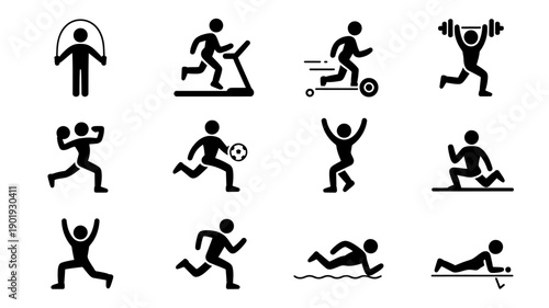 Sports Icons in Motion: A collection of dynamic, stylized icons representing various athletic activities, capturing the essence of movement and physical exertion. 