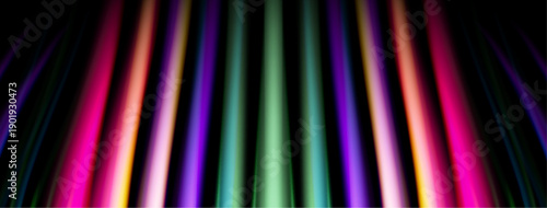 Vertical colorful light streaks dominate black background. Vivid gradients create abstract visual effect. Brightness contrasts sharply with darkness.