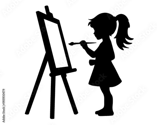silhouette of a girl painting on canvas, vector illustration.
