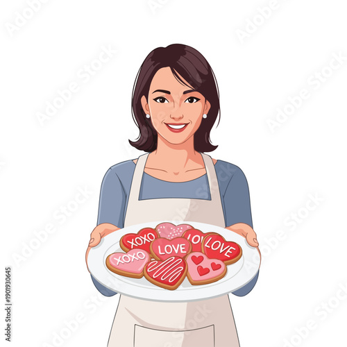 Woman Holding Heart Shaped Cookies with Love.