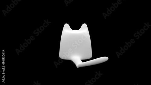 3D White Cat Character Rotating Loop on Black Background