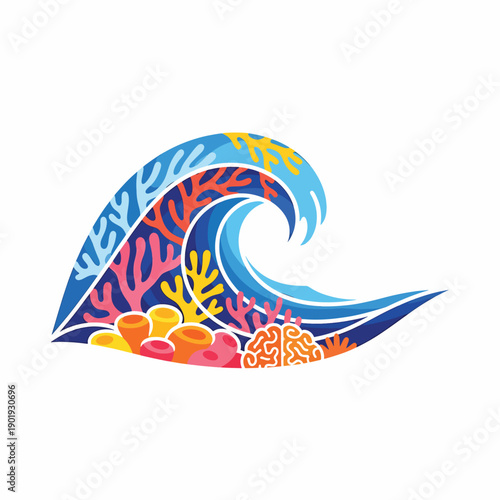 A stylized wave with coral reef patterns