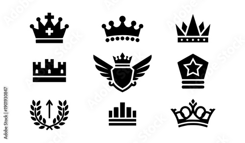 SEO Friendly Title
Bold black crown icons collection for logos, awards, and branding design
