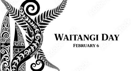 Vibrant and scalable vector illustration featuring intricate Maori koru patterns celebrating Waitangi Day on February 6, ideal for cultural events, heritage projects, and educational materials.