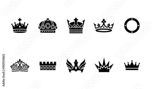 SEO Friendly Title
Minimal black crown icon set for royalty, luxury, and design projects