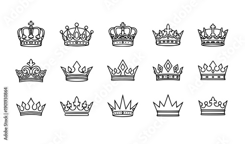SEO Friendly Title
Outline black crown icon set for royalty, luxury, and professional design