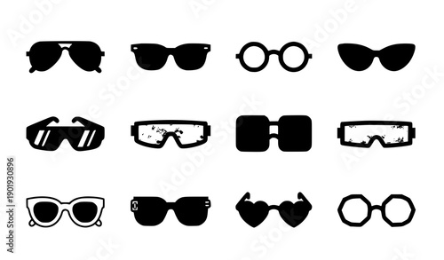 SEO Friendly Title
Flat sunglasses icon set with aviator, wayfarer, and fashion eyewear designs