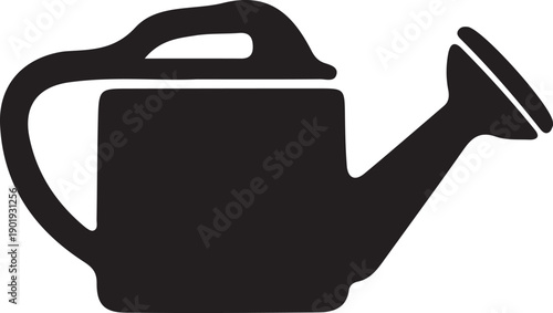 Black silhouette of a watering can isolated on transparent background