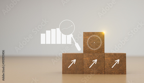 Strategic growth requires data-driven insights, clear objectives, continuous performance tracking. conveys progress analysis, goal achievement, business development.