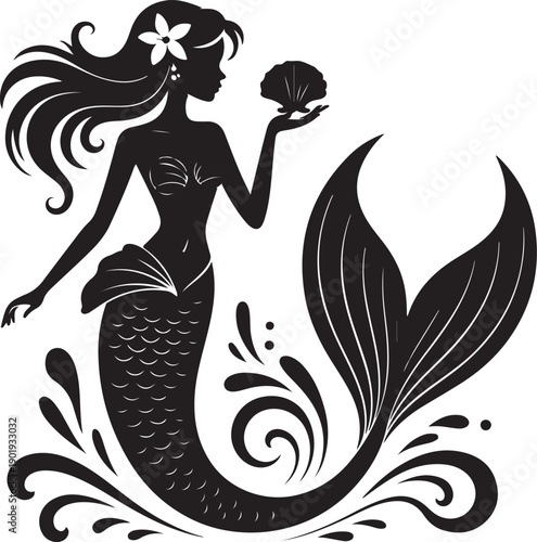 mermaid holding a seashell near her face