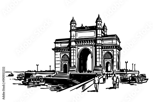 Gateway of India pencil sketch, Gateway of India, Mumbai, Illustration