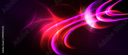 Abstract vibrant energy flows. Pink, red hues dominate dark background. Dynamic curves suggest movement, light intensity.