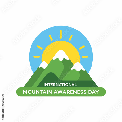 Green mountains with snow and sunrise