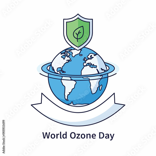 Illustration of Earth with a shield and leaf for World Ozone Day