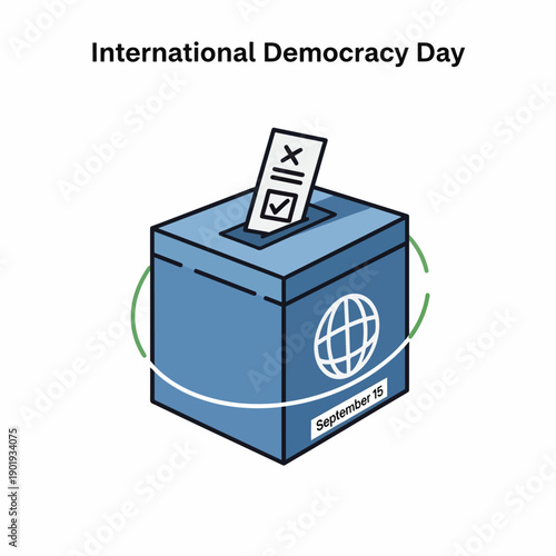 Illustration of a ballot box with a globe and voting paper for International Democracy Day