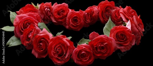 Heart-Shaped Arrangement of Velvety Red Roses on Black Background for Romantic Themes