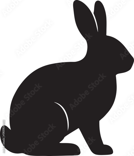 Sitting rabbit silhouette isolated on white background for easter and nature branding design