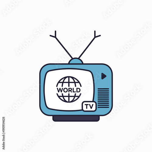 Retro Television Set with Globe Logo.