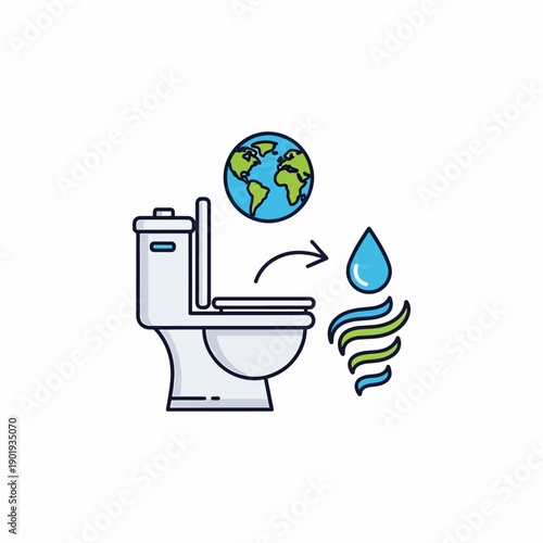 Toilet with water drop and earth.