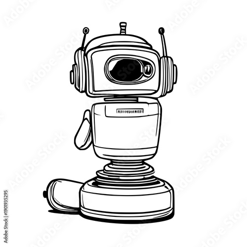 Minimalist Black Line Art Illustration of a Collaborative Robot (Cobot) for Modern Industrial Automation and Technology Concepts