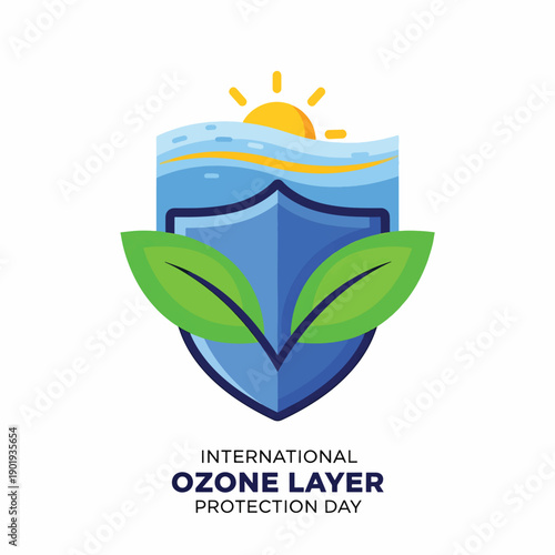 Ozone layer protection symbol with leaves and sun