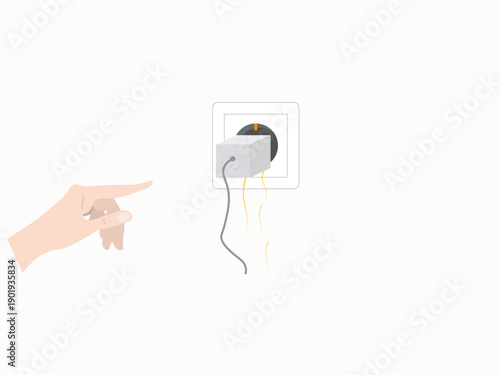 Invisible energy consumption concept with plugged charger and hand pointing at standby power waste