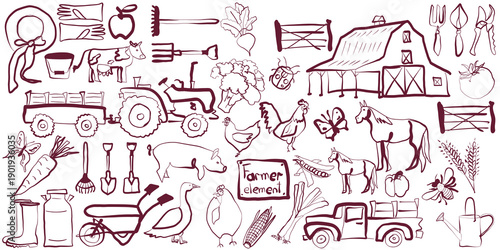 Hand Drawn Farm Elements Collection