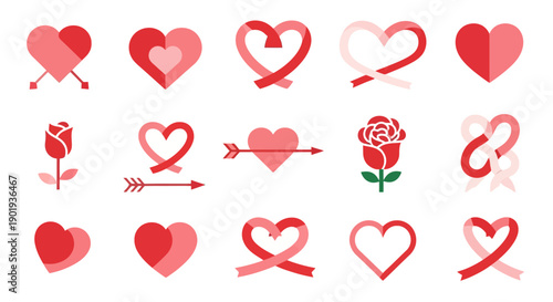 Set of red and blue hearts for Valentine love illustration vector design