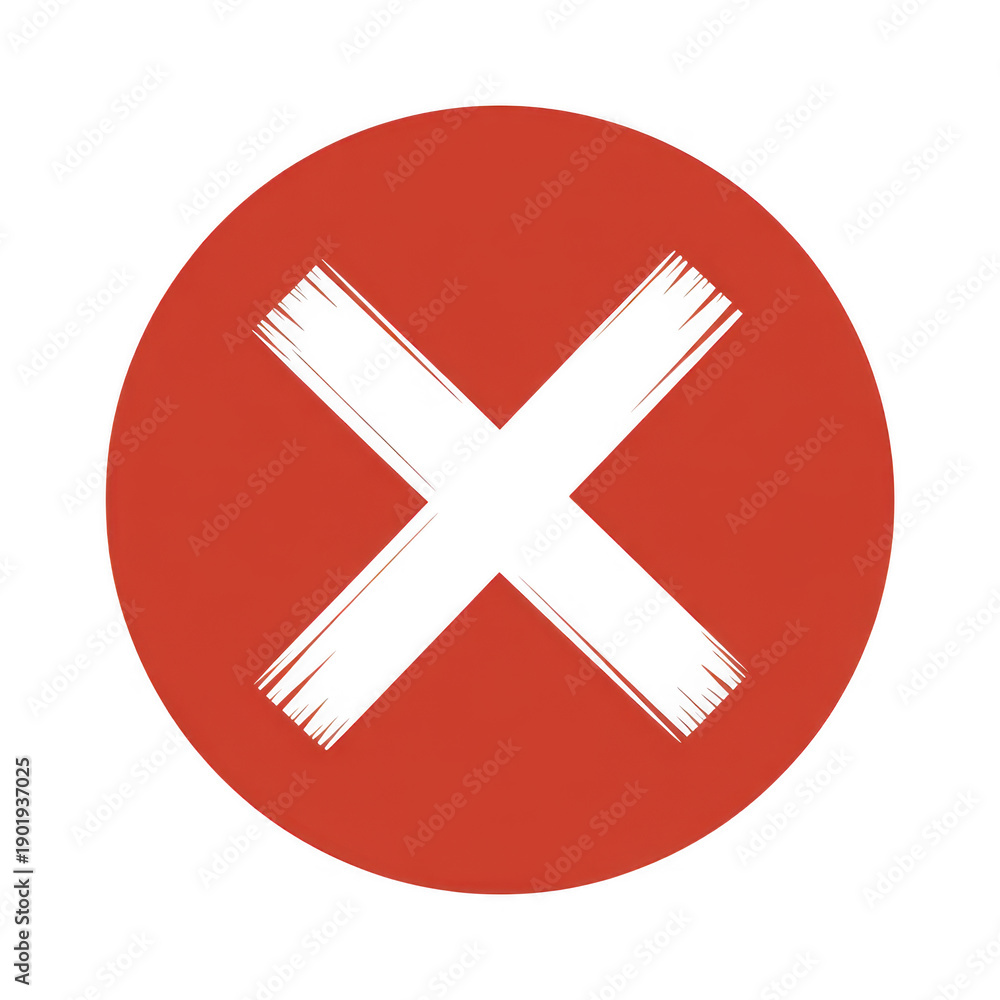 Obraz premium Red circle with black brush stroke X isolated on a transparent background