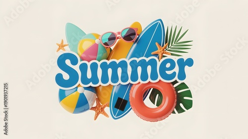 Wallpaper Mural Vibrant summer vacation graphic with beach elements Torontodigital.ca