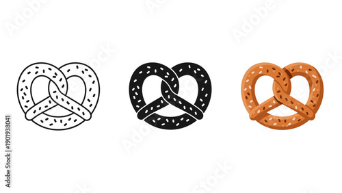 A set of three pretzels in different colors and textures Vector