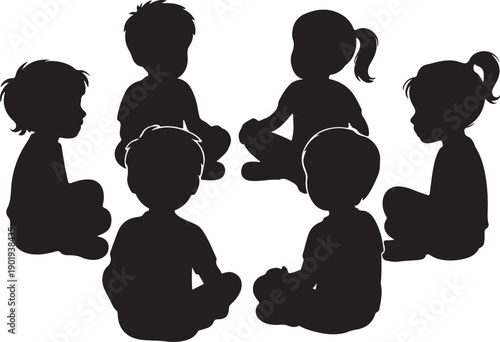 silhouette of a group of children sitting in a circle together