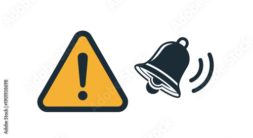 Warning sign depicting a bell with sound waves and an exclamation point