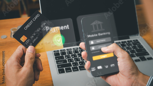 Принти на полотні Online banking transfer money concept