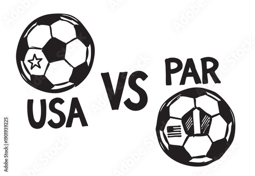Soccer Match USA vs Paraguay Cartoon Ball Sports Doodle Illustration