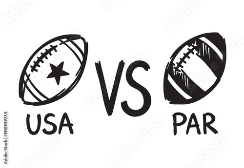 American Football Match USA vs Paraguay Hand Drawn Sports Illustration