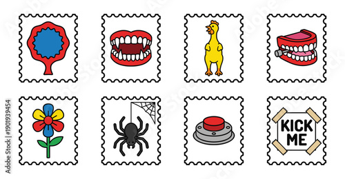Minimalist Pop Art Prank and Magic Trick Postage Stamp Collection for April Fools Day and Humorous Stationery Design