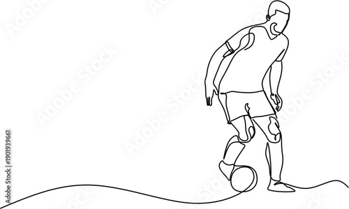Continuous one line drawing of a soccer player controlling the ball.