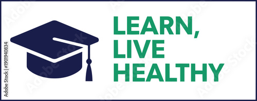 World Health Day educational banner promoting healthy living and wellness awareness with graduation cap icon
