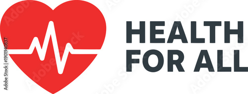 World Health Day heart icon with heartbeat and Health For All slogan for global healthcare awareness