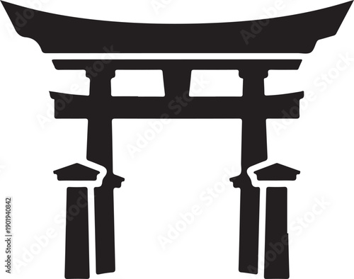 Traditional japanese torii gate icon in minimalist black and white design